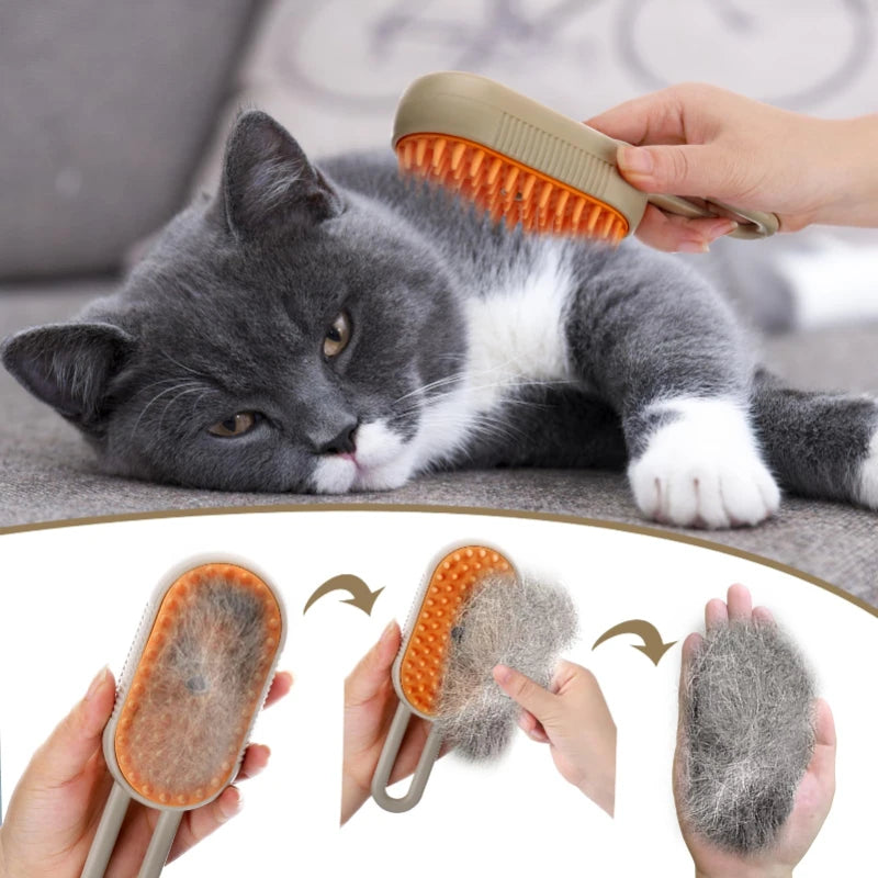 Ultimate Cat Brush Hair Remover - 3-in-1 Electric Steam Brush for Effortless Grooming and Shedding Control