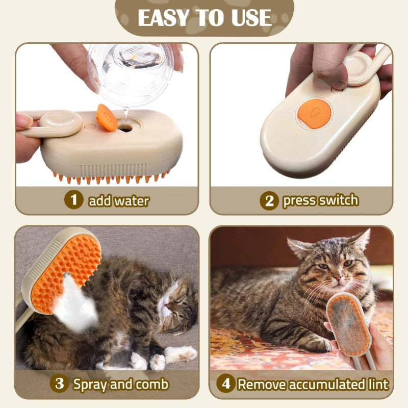 Ultimate Cat Brush Hair Remover - 3-in-1 Electric Steam Brush for Effortless Grooming and Shedding Control
